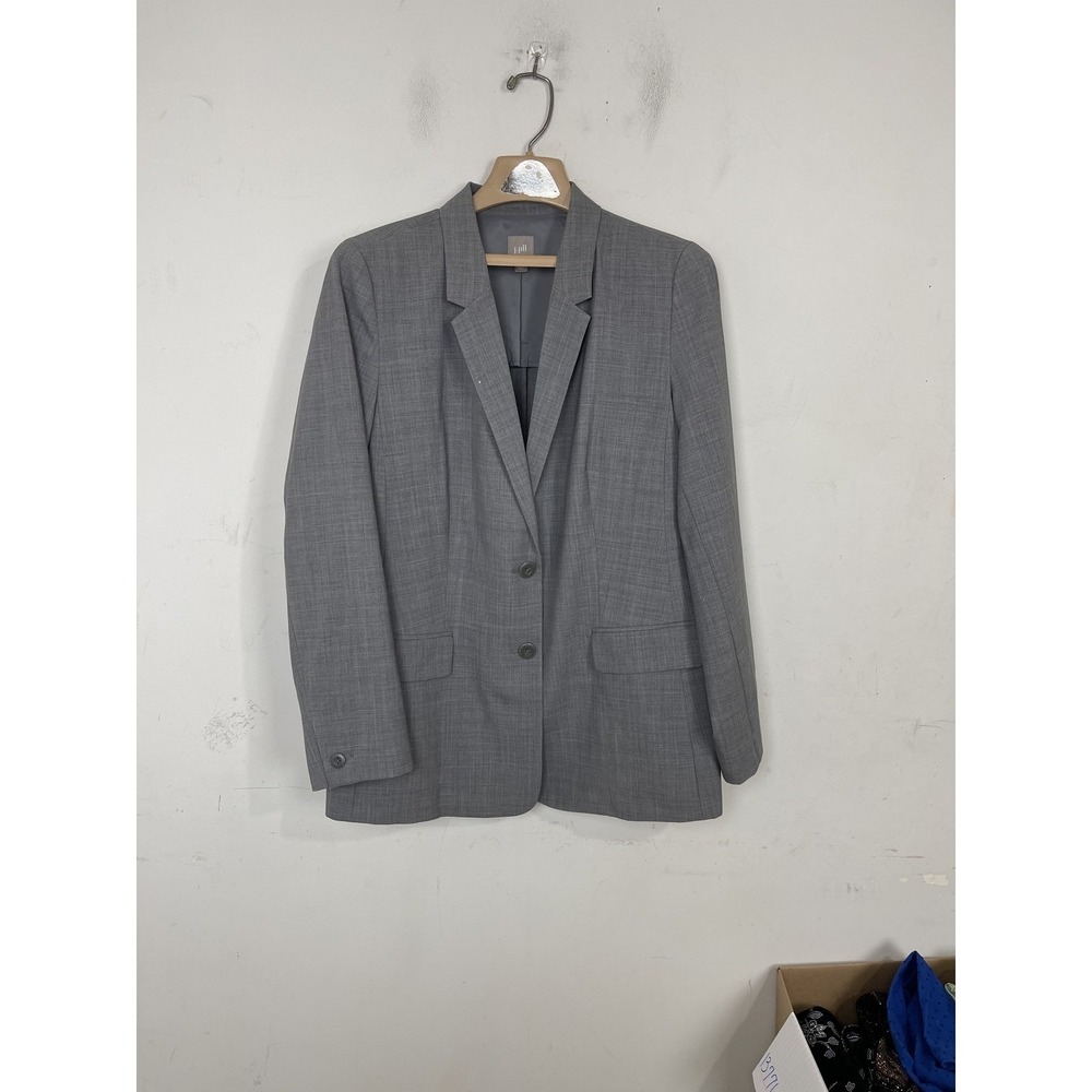 J. Jill Womens 14 100% Wool Blazer Jacket Grey 2-Button Lined Career